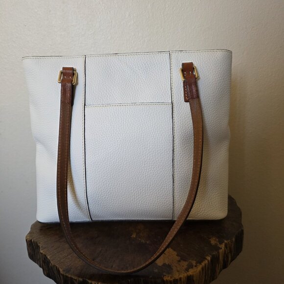 Dooney & Bourke Wexford Lexington Pebble Leather Tote Bag White Tan Handles Red - Picture 11 of 16